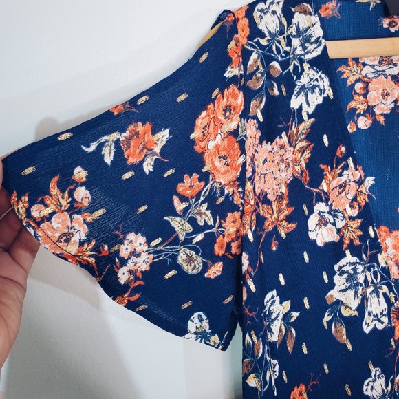 Lulu's Divine Days Navy Blue Floral Print Wrap Maxi Dress S - Picture 7 of 14